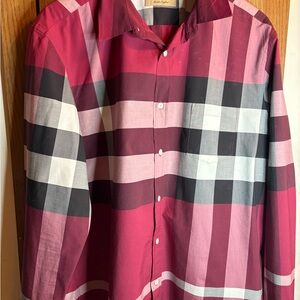 Burberry check cotton button up maroon men’s size xxl offers accepted